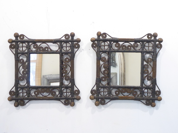 Pair of Rattan Mirrors