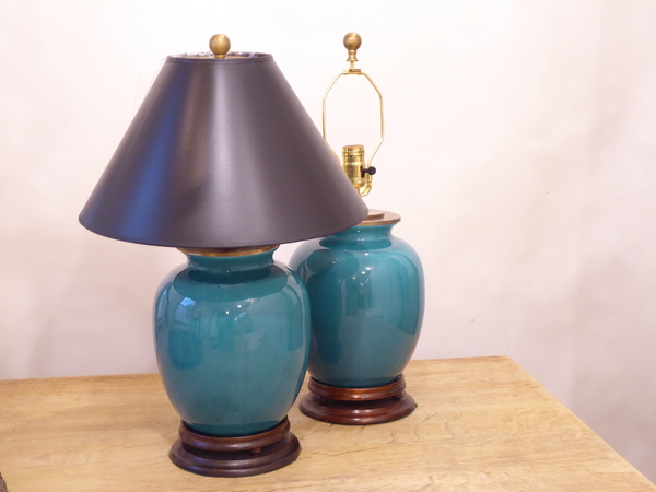Pair Turquoise Ceramic Lamps