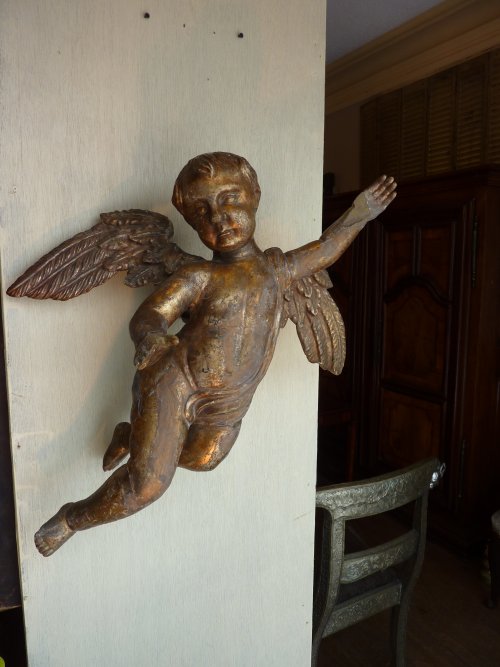 Large Carved Wooden Cupid