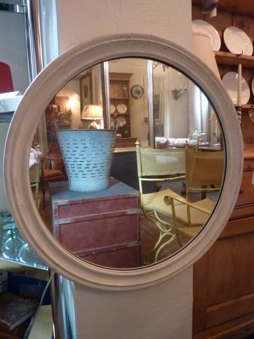 Round Whitewashed Mirror