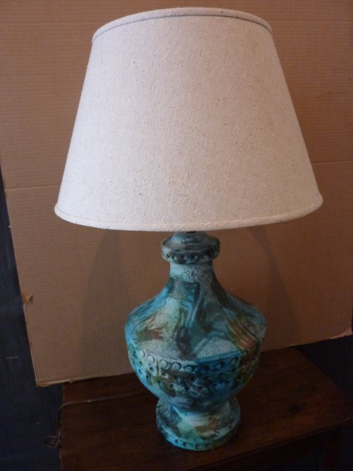 Large Mid Century Modern Turquoise Ceramic Lamp