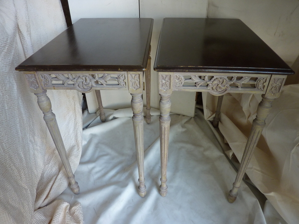 Pair Carved Painted End Tables