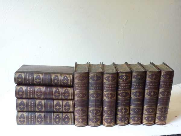 Collection of 11 Volumes Leather Bound Charles Dickens