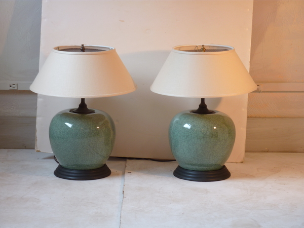 Pair Celadon Lamps