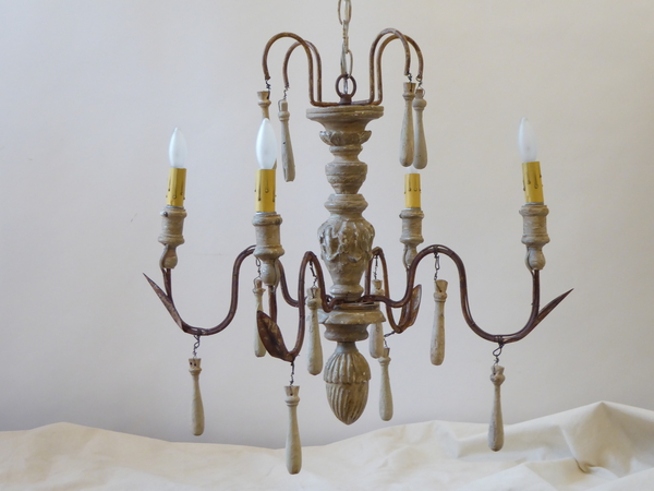 Italian Iron and Wood Chandelier