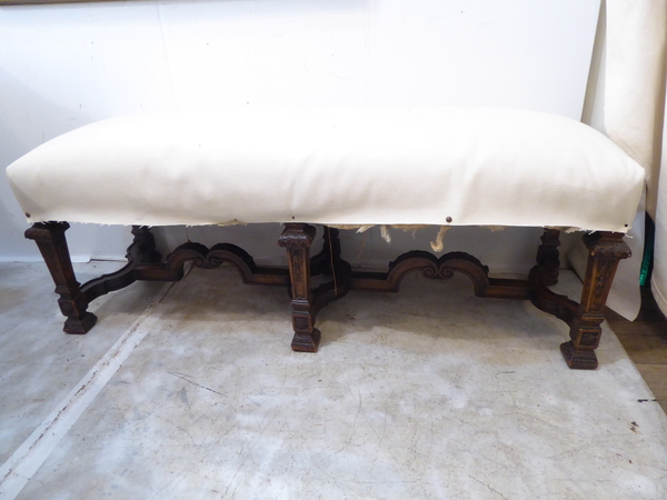 19th C Carved Walnut Bench