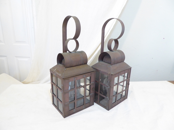 Pair Copper Lantern Sconces