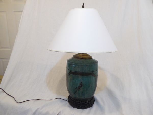 Antique Chinese Teal Ceramic lamp